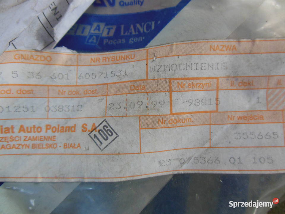 60571531 WZMOCNIENIE ALFA ROMEO FIAT LANCIA Kozy sprzedam