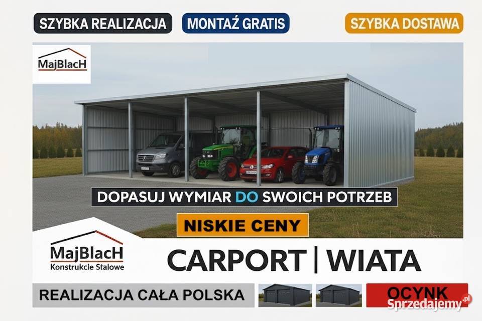 Garaż Blaszany ZADASZENIE WIATA OCYNKOWANA Wiata blacha Elbląg