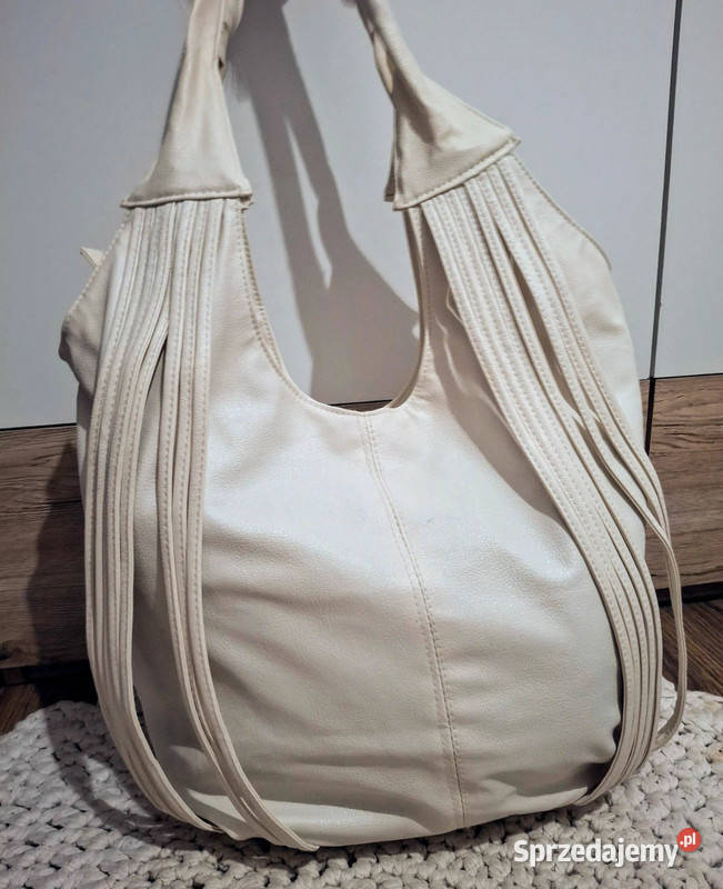 Shopperka vintage skórzana biała pojemna