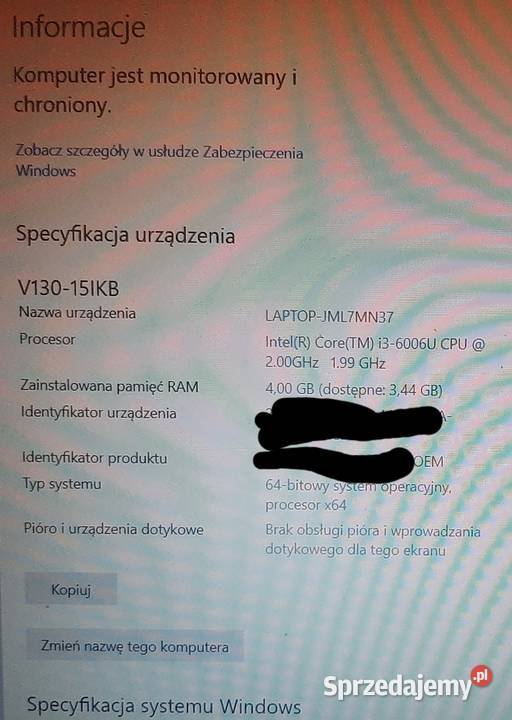 Laptop lenovo V13015IKB Gryfów Śląski