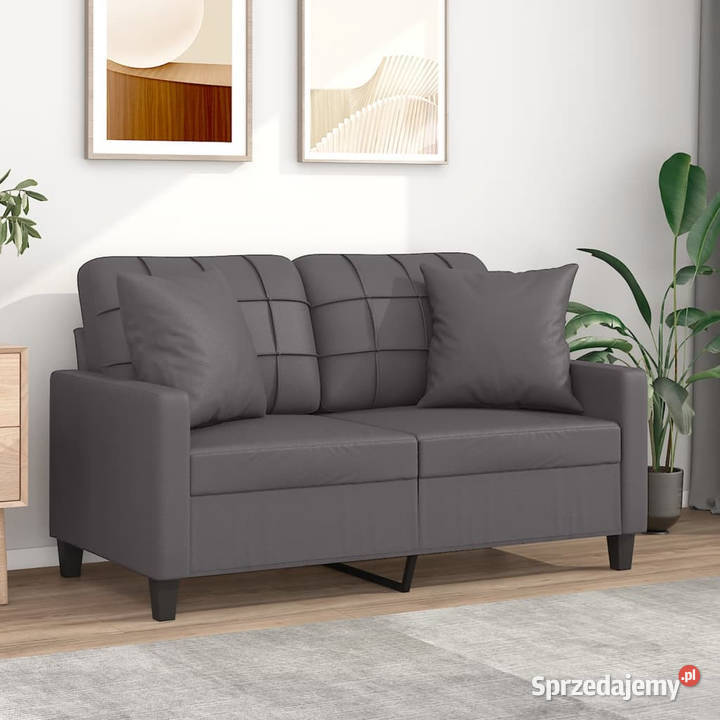 2osobowa sofa z poduszkami szara 120 sztuczna Warszawa