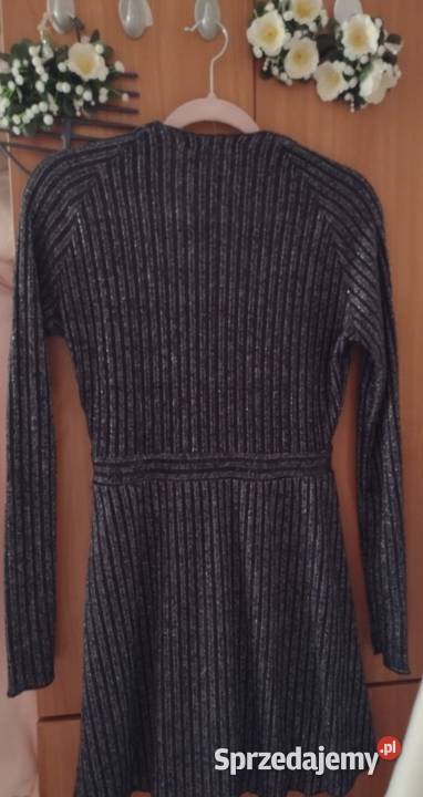 38M ZARAGranatowosrebrna sukienka dzianinowa Kraków sprzedam