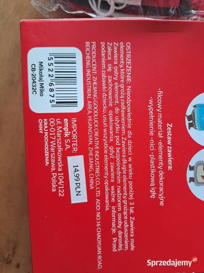 DIY Mikołaj Ozdoba Filc Wyszywanka Creative mazowieckie Warszawa