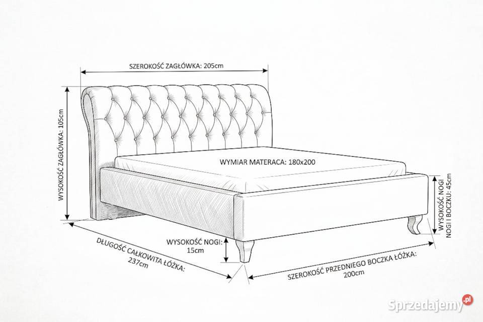 Eleganckie białe Łóżko BRUNO 1 180x200 Pikowane lubelskie Lublin