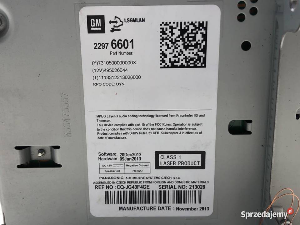 RADIO OPEL ASTRA J 22976601 1015 ODTWARZACZ osobowe