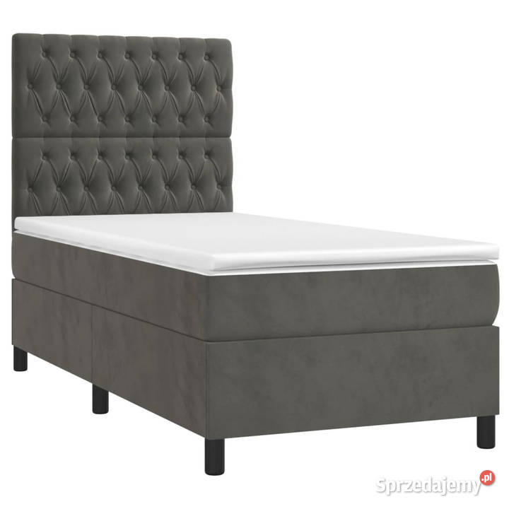 Łóżko kontynentalne z materacem i LED szary 128cm