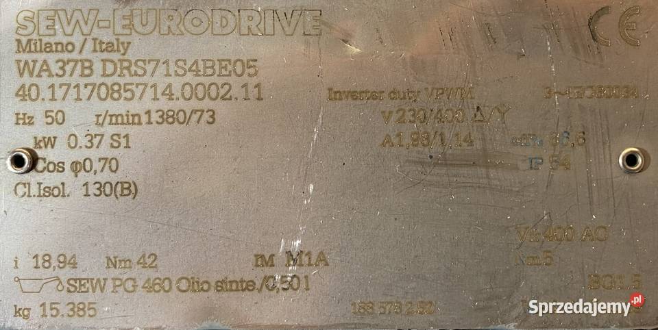 motoreduktor przekładnia 037kW 73obr 3fazowy Pigża