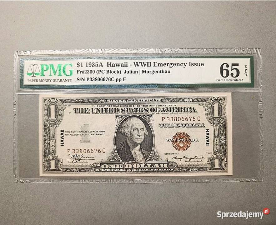 USA 1 Dolar 1935 r HAWAII PMG 65 EPQ WYSOKA NOTA Numizmatyka Węgorzewo