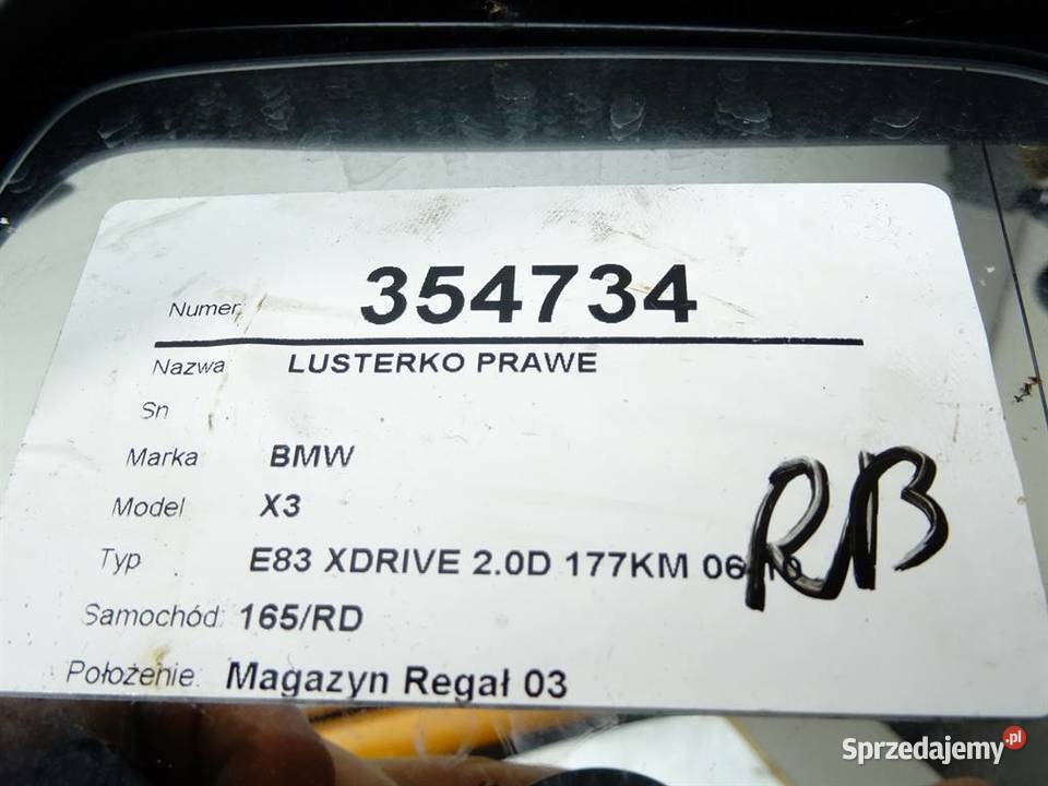 LUSTERKO PRAWE BMW E83 Kombi 0311 ZEWNĘTRZNE sprzedam