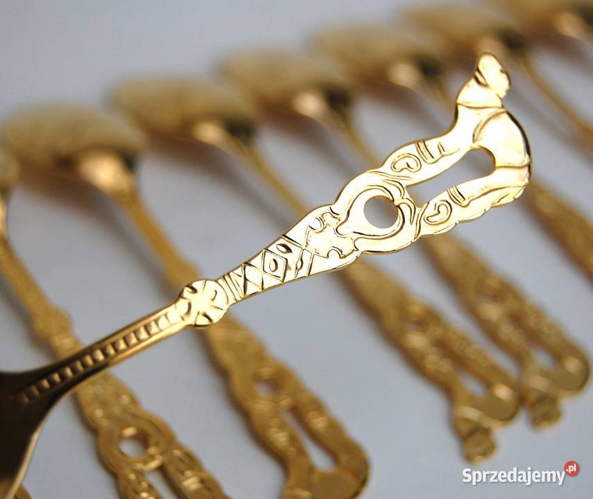 Platerowane złotem złote łyżeczki do kawy 12 lubelskie Lublin