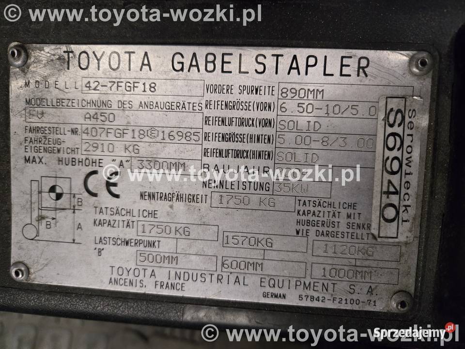 Wózek Widłowy TOYOTA 7FG15 Pozycjoner wideł śląskie Mysłowice sprzedam