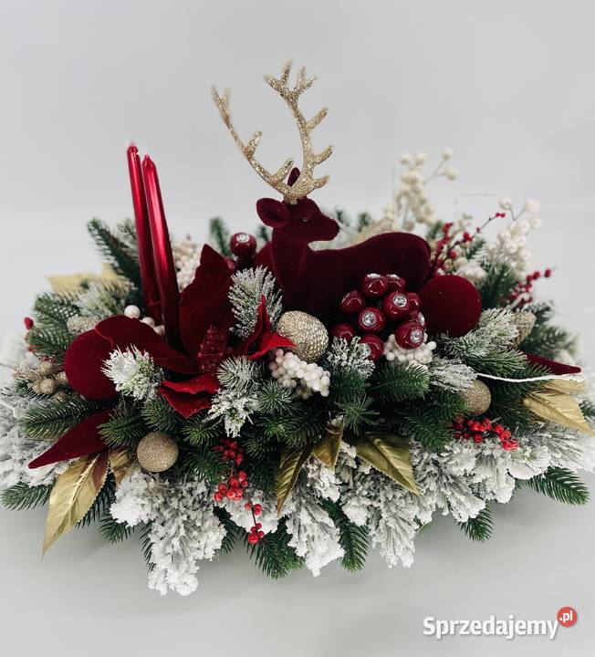 Świąteczna dekoracja stołu z jeleniem stroik Latosówka