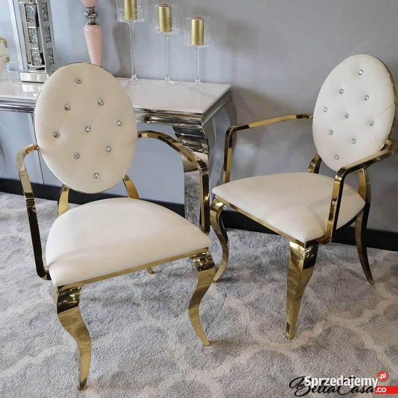 Krzesło Ludwik II Gold glamour Arms pikowane Warszawa