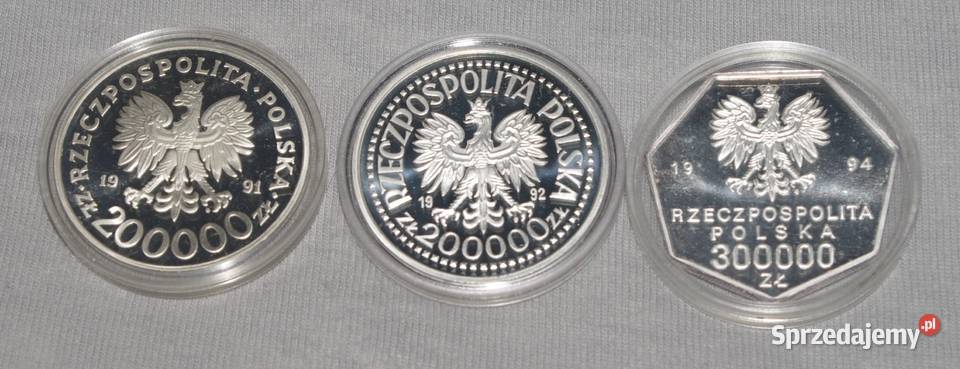 Srebrne monety o nominale 200000 i 300000 z PRL mazowieckie Płock sprzedam