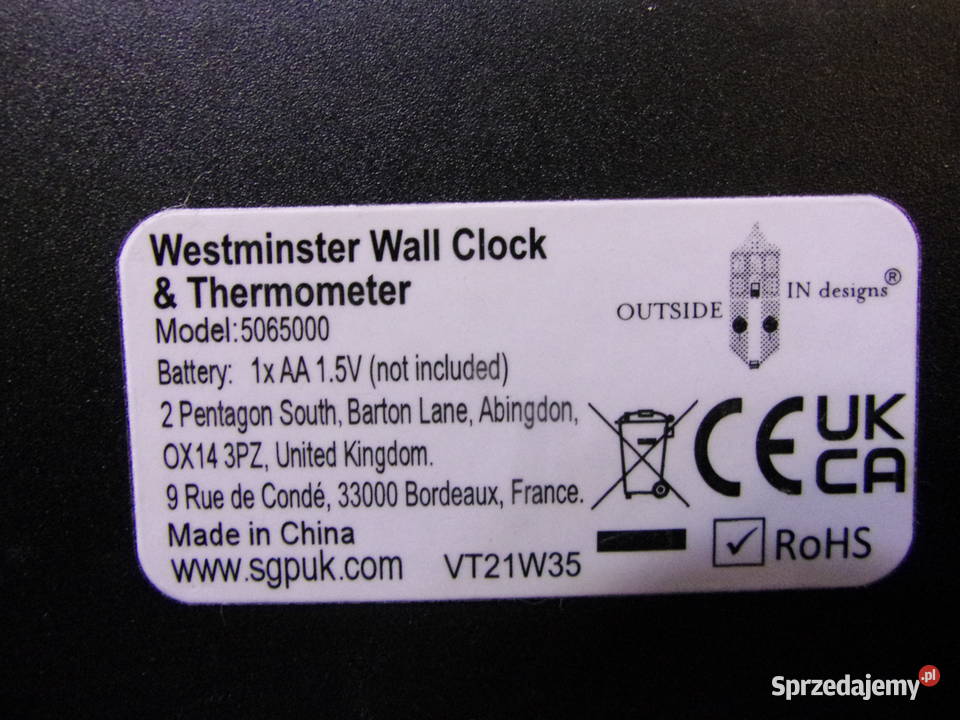 Zegar ścienny i termometr Angielski Westminster mazowieckie Warszawa