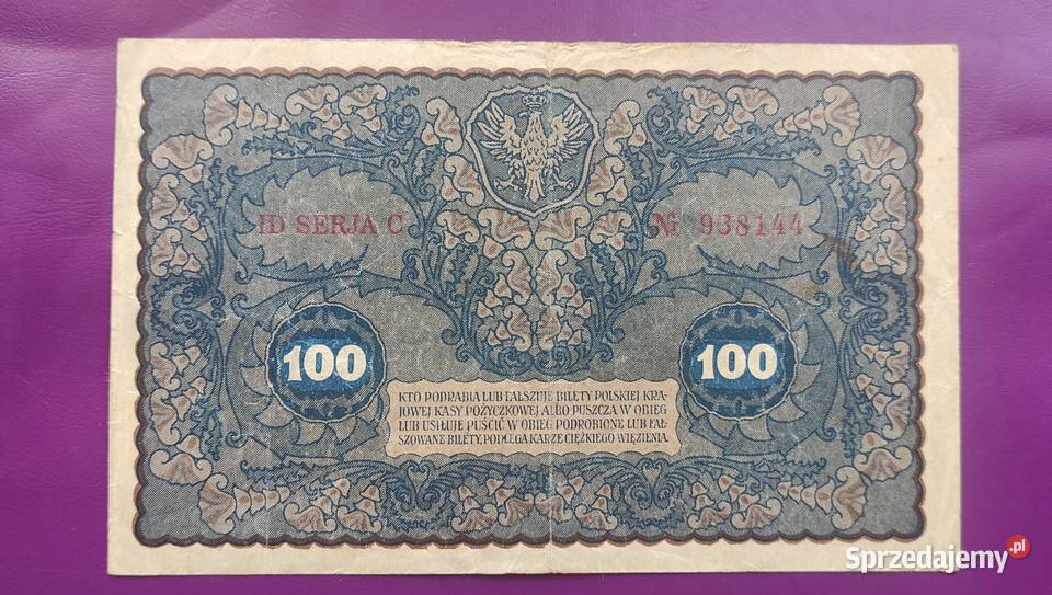 Banknot 100 MAREK POLSKICH 1919 ID Serja C Ładny mazowieckie Pruszków