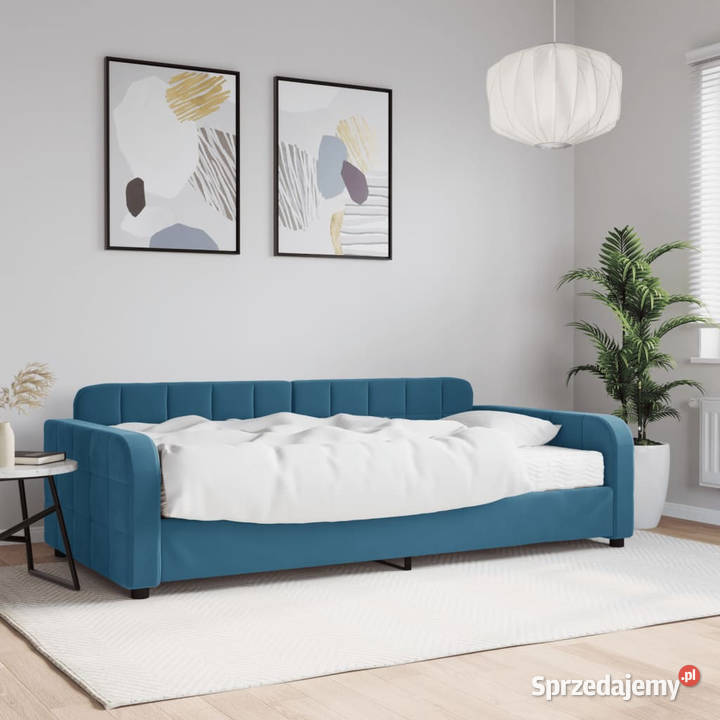 Sofa z materacem do spania niebieska aksamit 71cm Meble