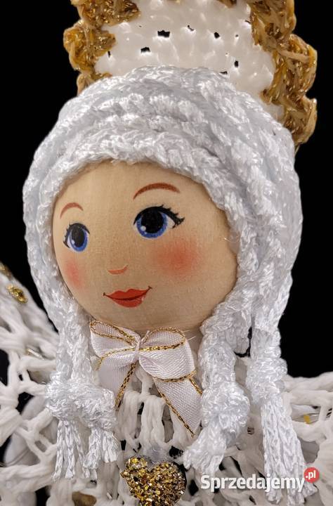 Świąteczny Anioł ręcznie wykonany 29 biały Krzywaczka