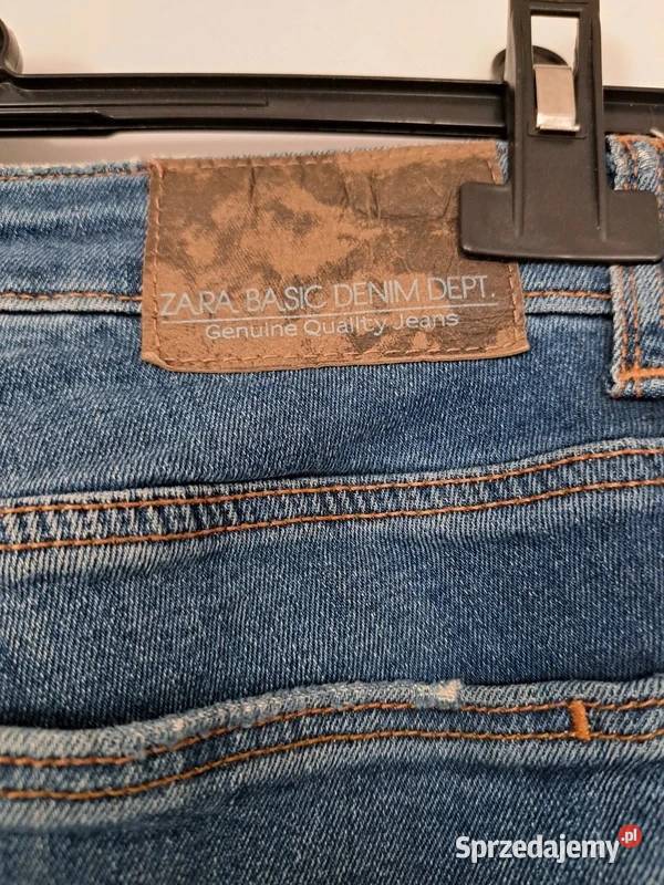 Jeansy Zara z lampasem unikalny styl 36 niebieski Trąbki Wielkie
