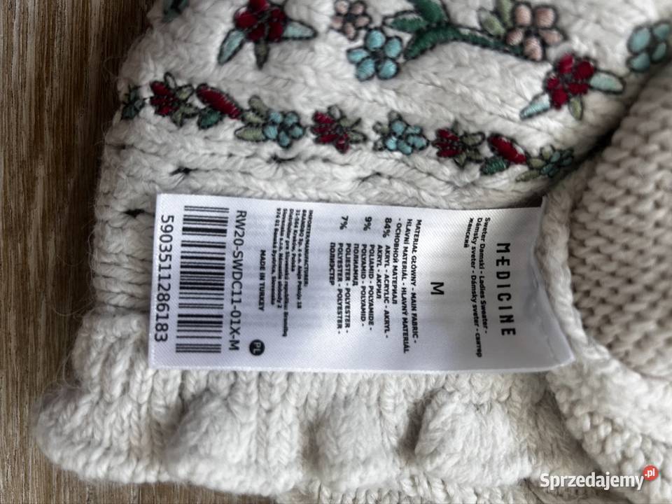 Sweter z haftem M sweter z haftem i falbankami brązowy/beżowy Wyszków