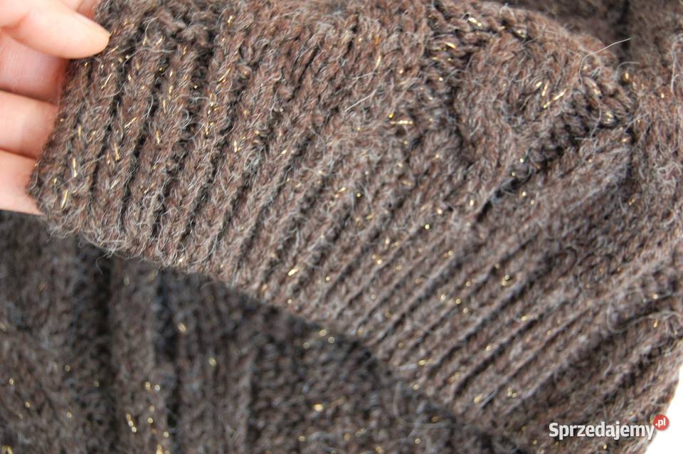 Sweter damski narzutka wełna moher akryl brąz krótki