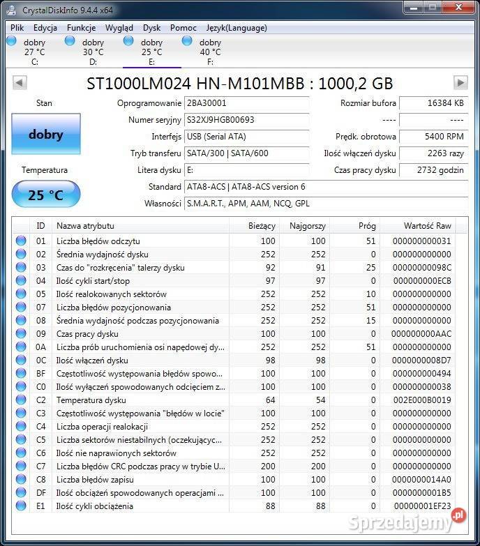 Dysk HDD 1TB 25 SATA 5400RPM do laptopa Tomaszów Lubelski sprzedam