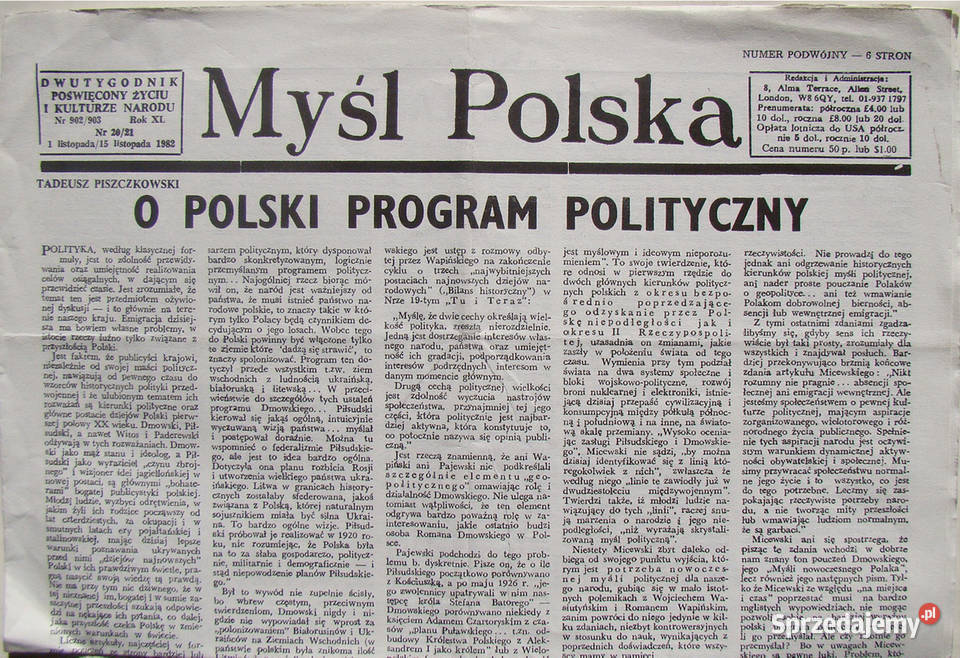 Myśl Polska Nr 20/21 1982 Londyn
