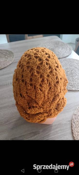 Czapka dziergana musztardowy zimowa Dla kobiet Krosno