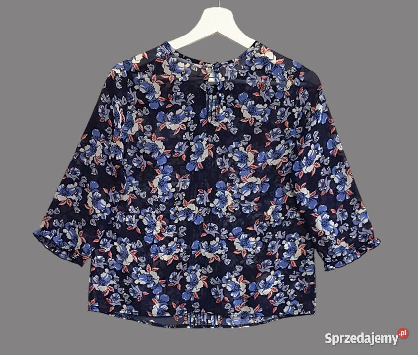 Damska bluzka granatowa w kwiaty z krótkim Chrzanów