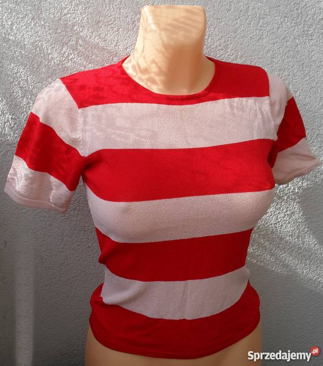 BLUZKA W CZERWONO JASNORÓŻOWE PASY R38 Łódź