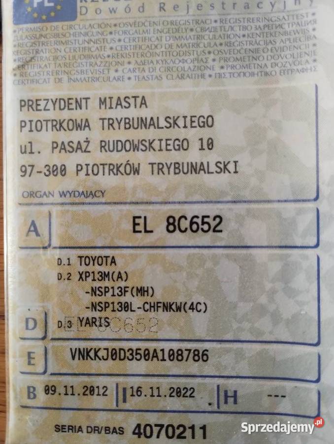 Toyota Yaris III 133 PbLPG łódzkie Piotrków Trybunalski