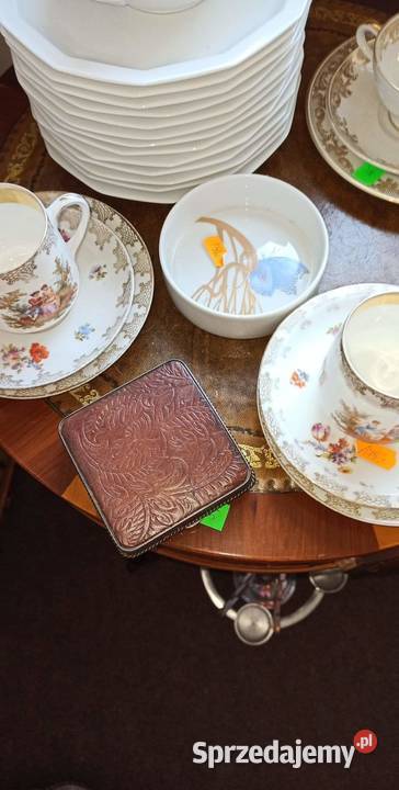 Papierośnica cyna wytłaczana skóra Gdańsk