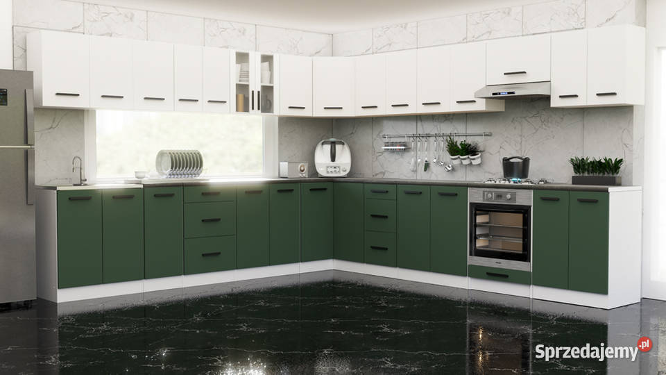 Meble Kuchenne Narożne Białe Butelkowa Zieleń Elbląg