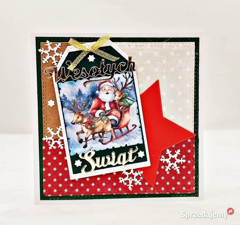 Ręcznie robiona kartka świąteczna z Mikołajem i Wejherowo
