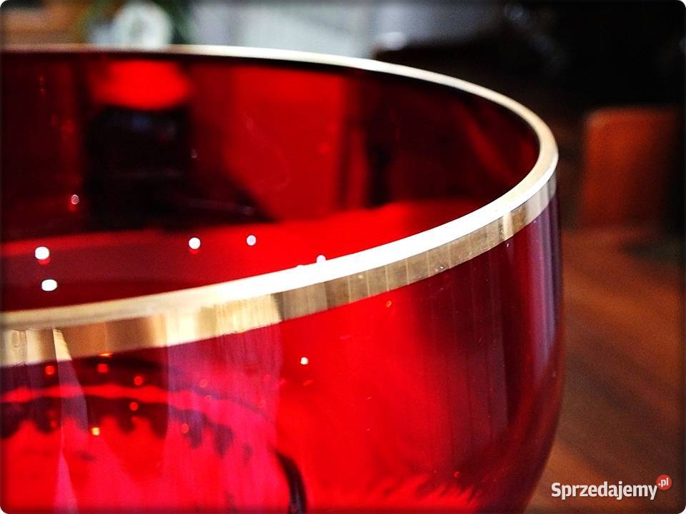Stara Patera Bomboniera czerwone szkło zdobione lubuskie Żary