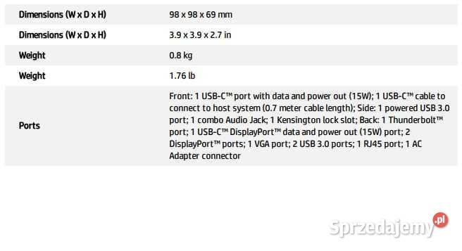 HP Thunderbolt Dock 230W G2 kabel mazowieckie