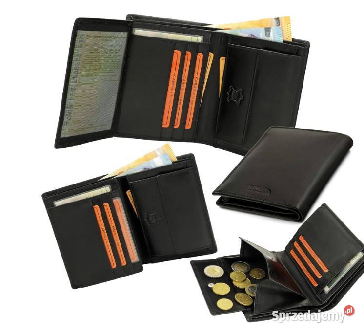 FaVolmer Duży czarny skórzany portfel ze skóry