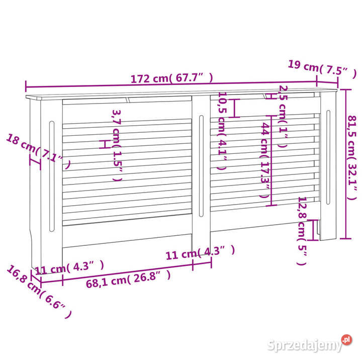 Osłona na kaloryfer czarna 172x19x815 MDF Warszawa