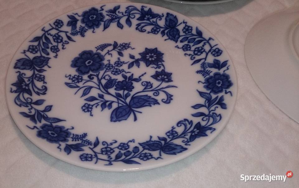 Talerz płaski 195 niebieskie kwiaty Szkło Czeladź