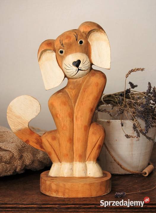 Pies piesek rzeźba figurka drewniana malowana 34 Lublin sprzedam