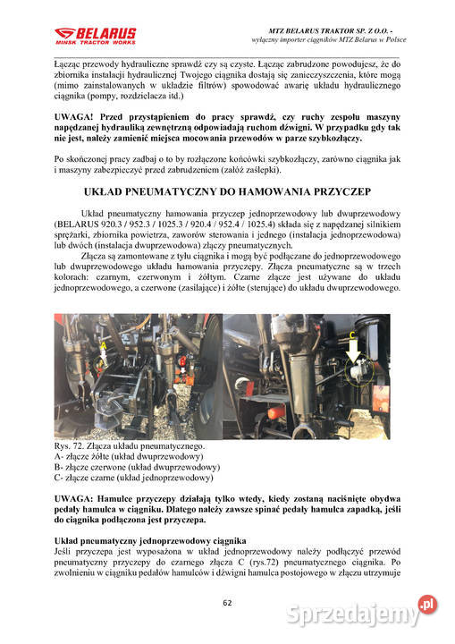 Mtz belarus 820920 952 1025 instrukcja obsługi podkarpackie Stalowa Wola sprzedam