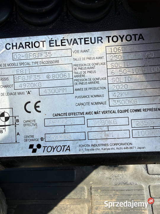 wózek widłowy TOYOTA 8FGJF35 3500 430m silnik 4Y gaz