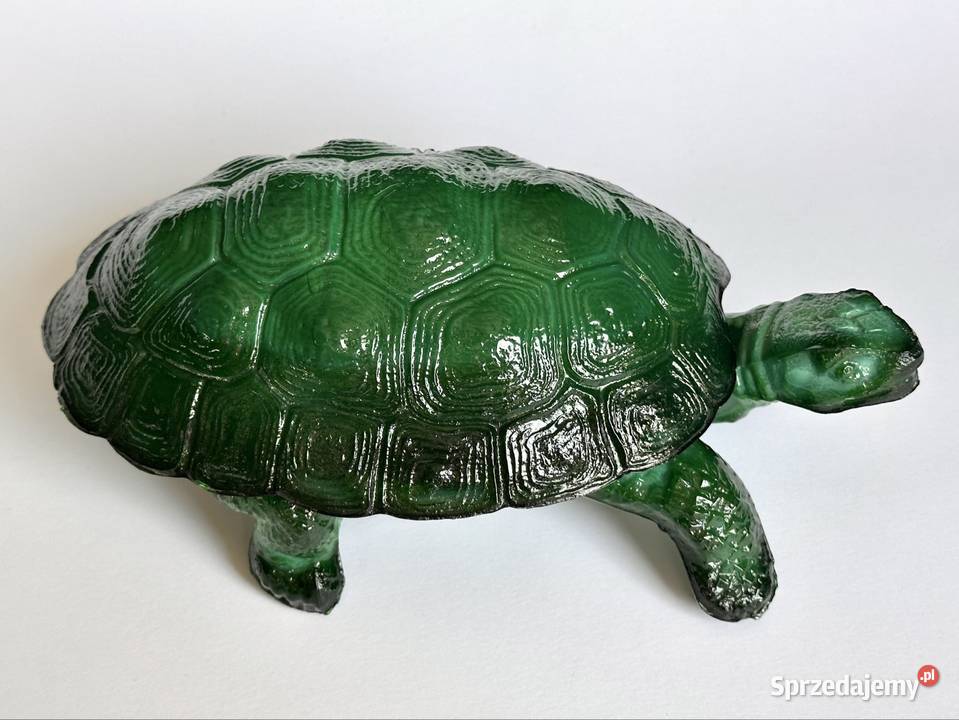 Duży żółw ze czeskiego szkla malachitowego Porcelana i szkło Warszawa