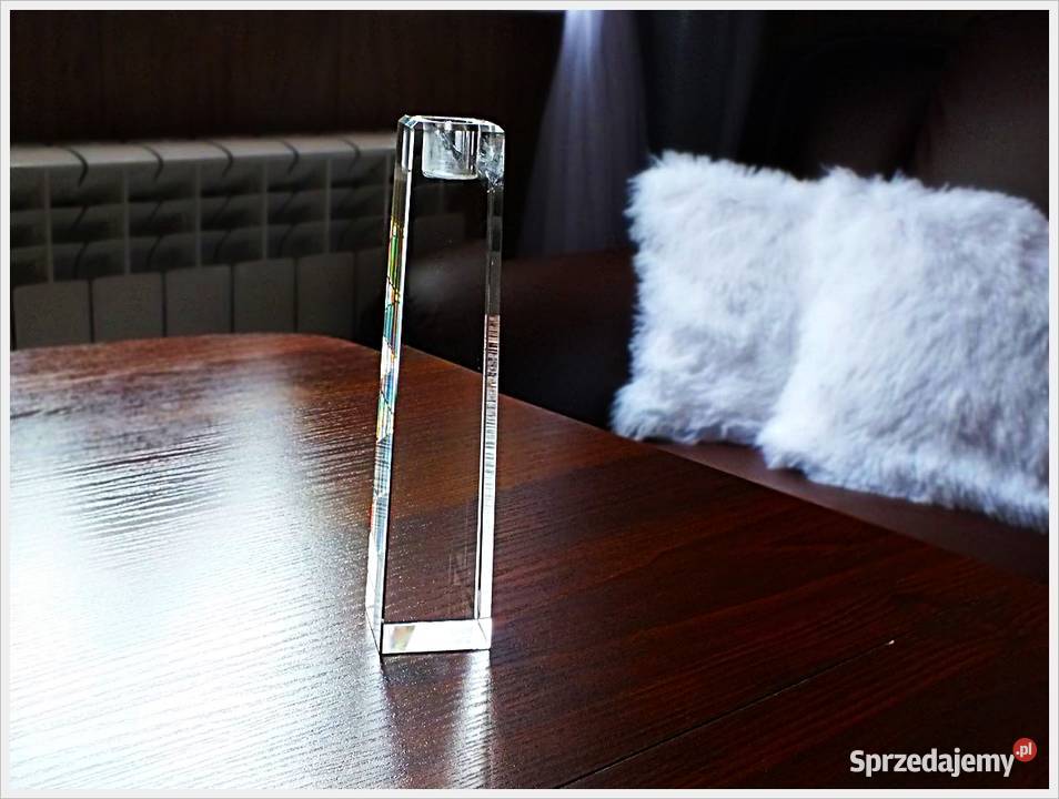 Świecznik Grube szkło pryzma sygnowany przezroczysty Żary