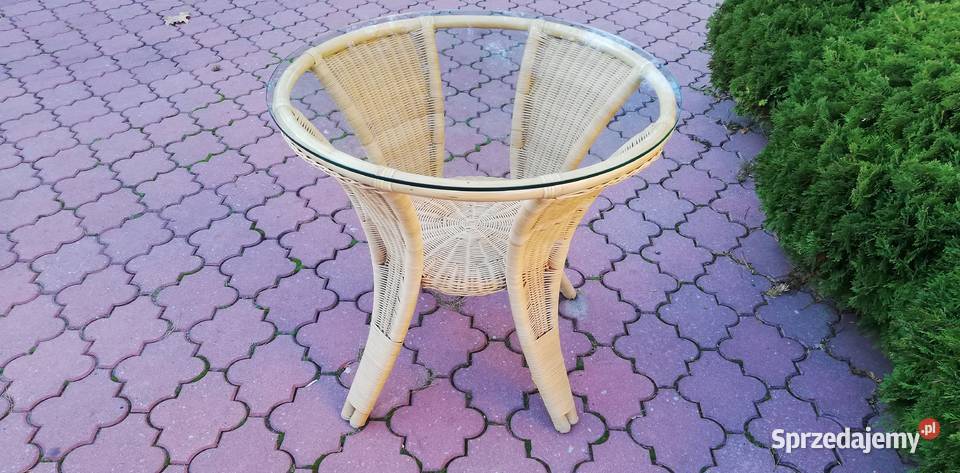 Stół okrągły rattanowy szklany blat ogrodowy na Garwolin sprzedam