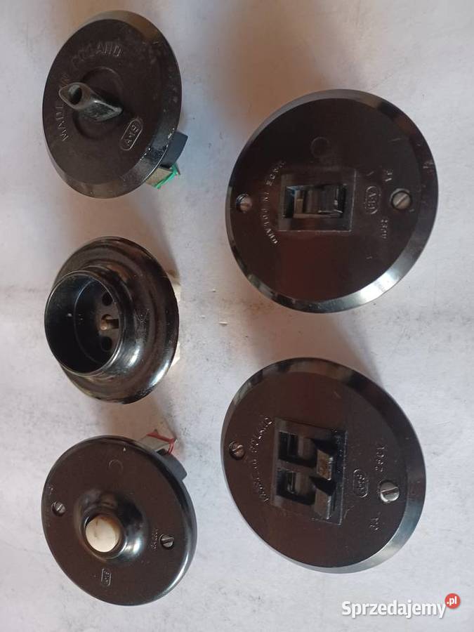 Wyłącznik gniazdo dzwonek z czarnego bakelitu Poznań