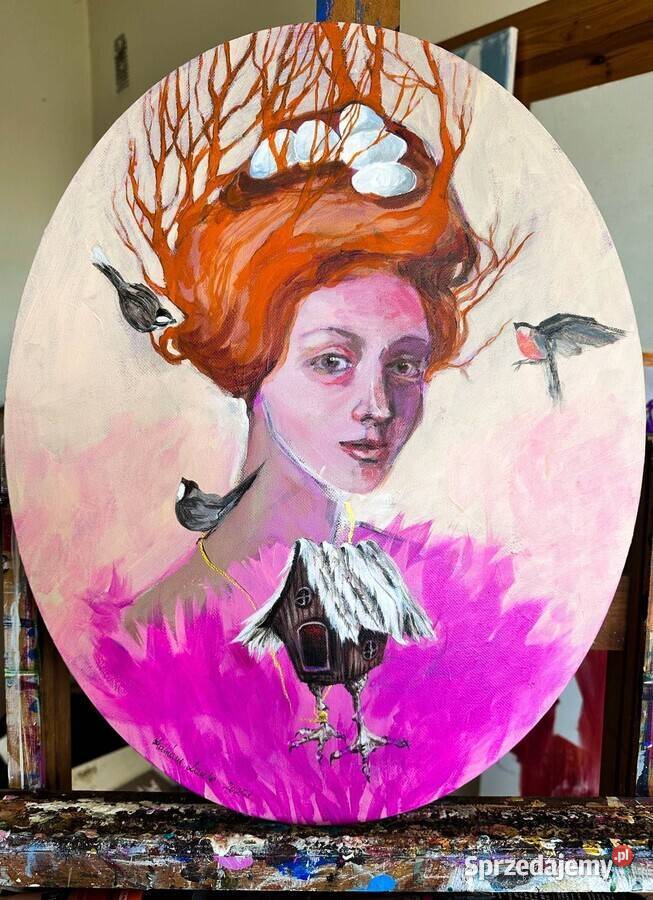 Gniazdo obraz akrylowy na owalnym płótnie 50x40 Katowice