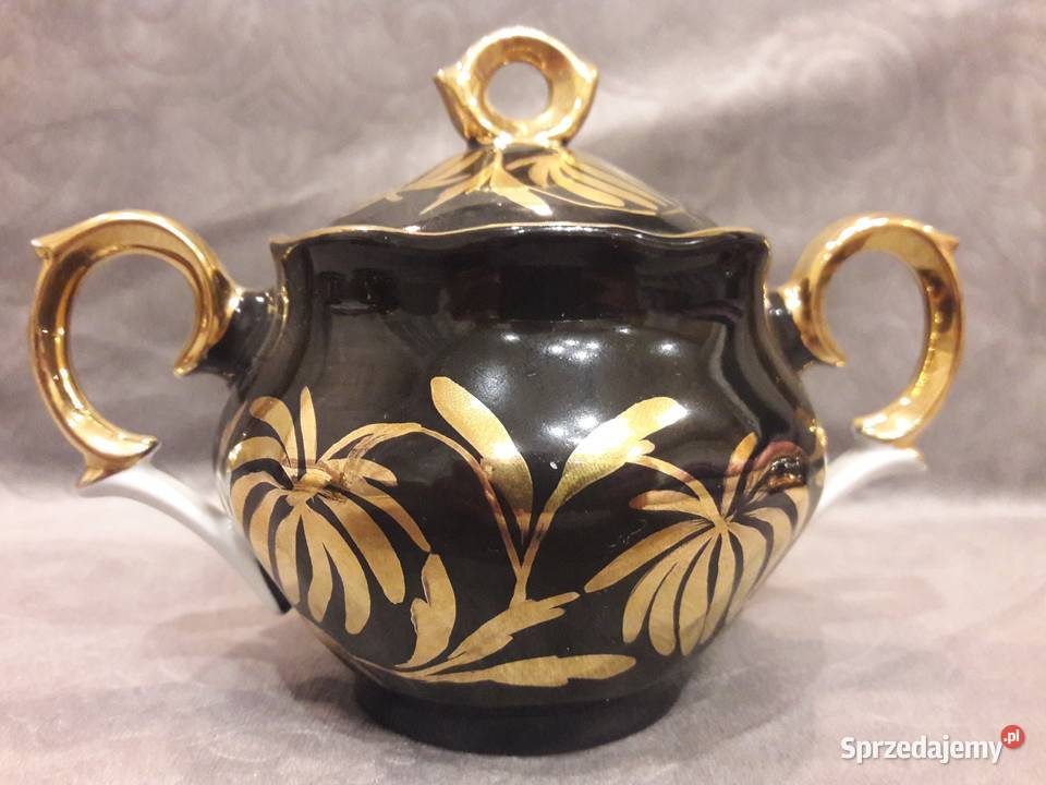 ĆMIELÓW Czarno Złoty Serwis Kawowy porcelana PRL Gliwice