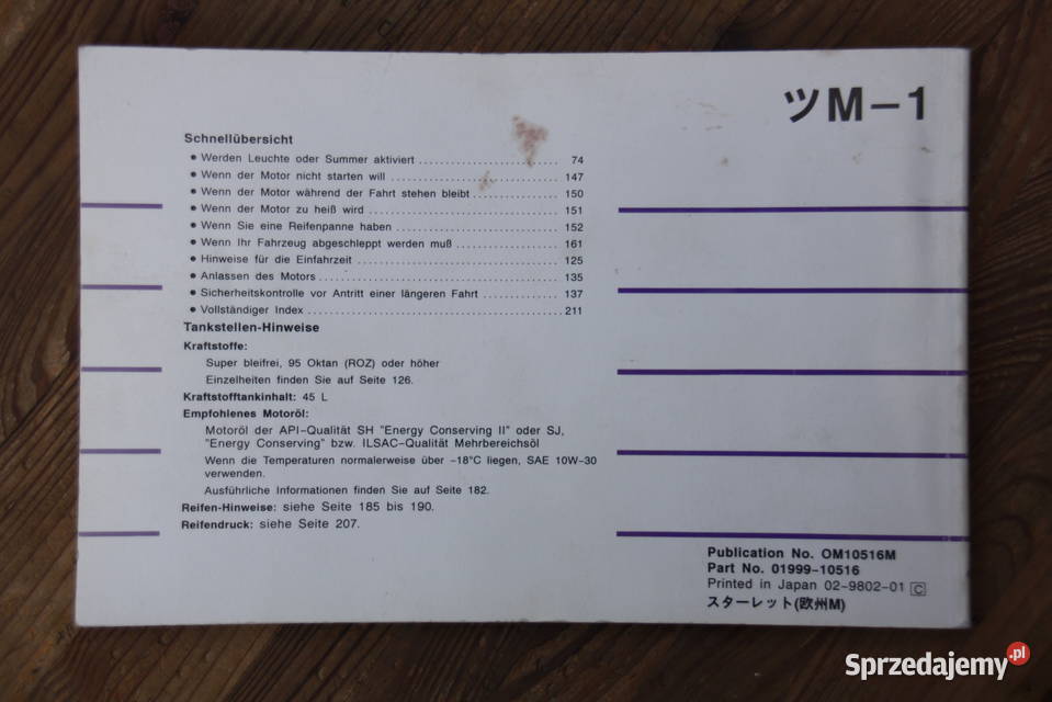 Sprzedam instrukcję obsługi do Toyoty Starlet