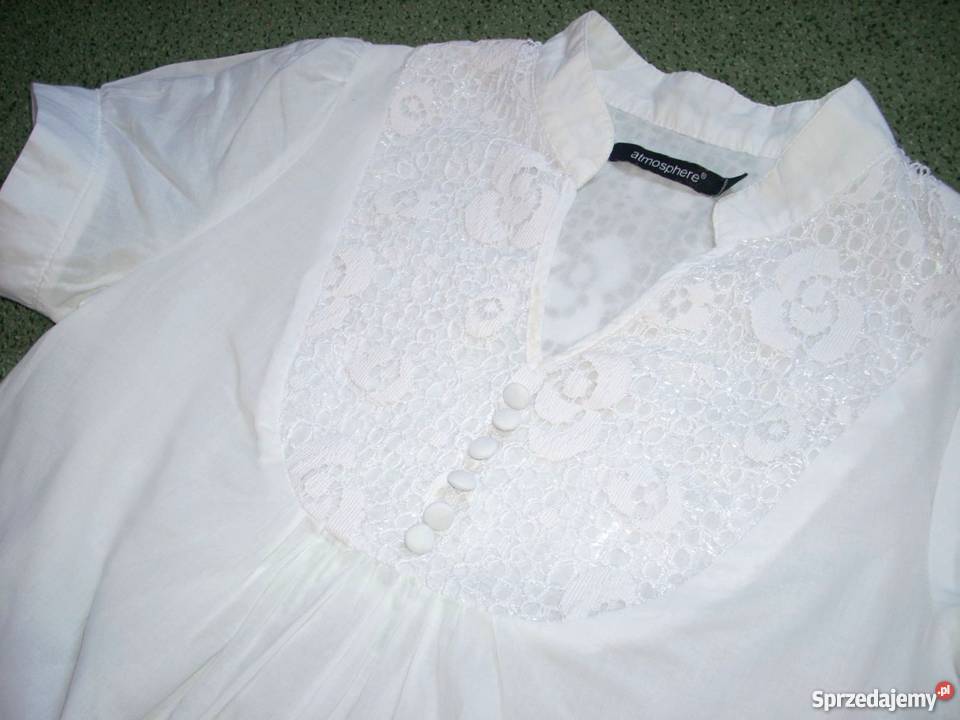 Atmosphere biała luźna koszula HAFTY 34 36 XS S krótki Nowy Sącz sprzedam